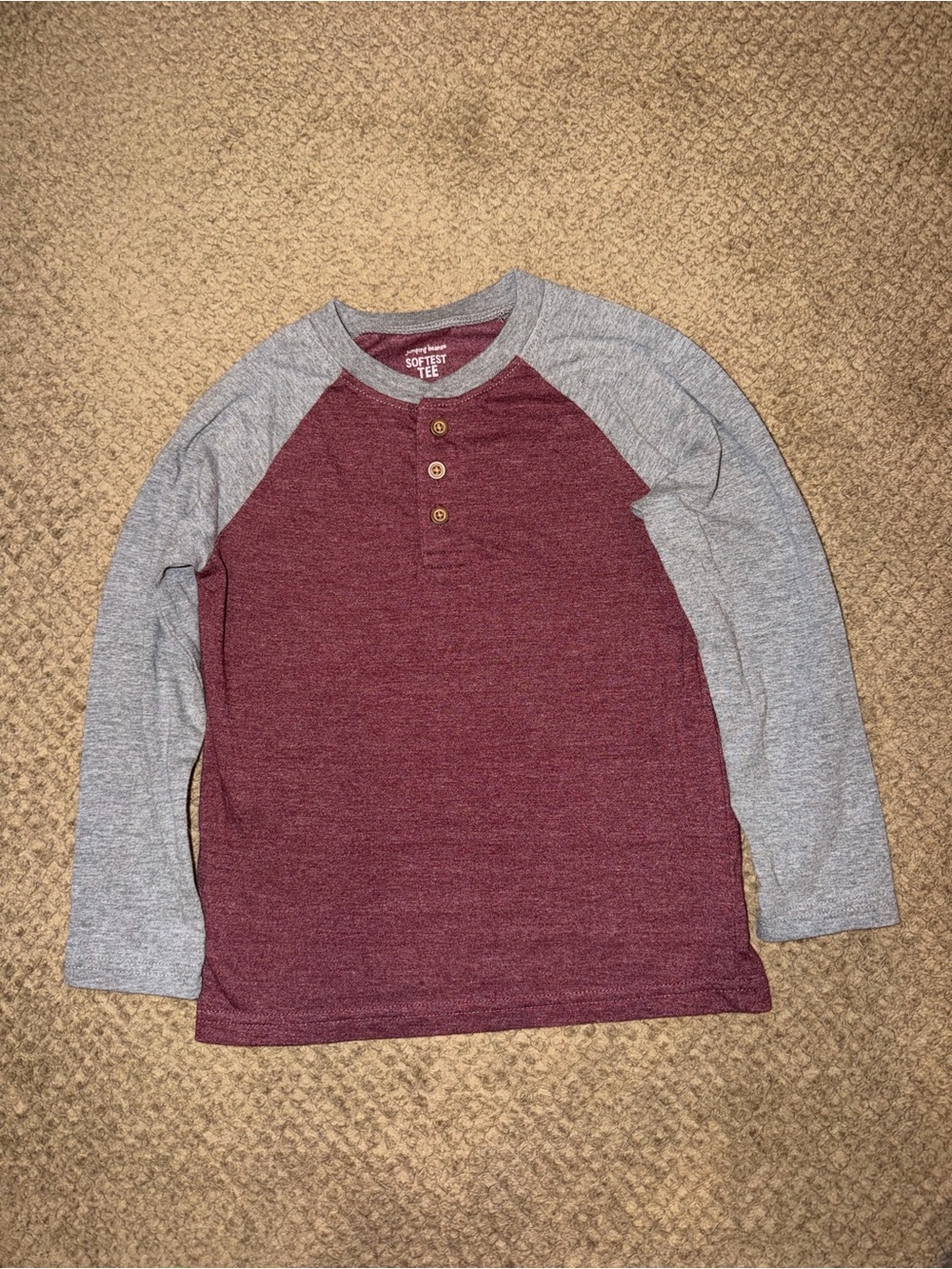Jumping Beans Kid’s Burgundy Body with Gray Raglan Cotton Blend Henley Tee - 5